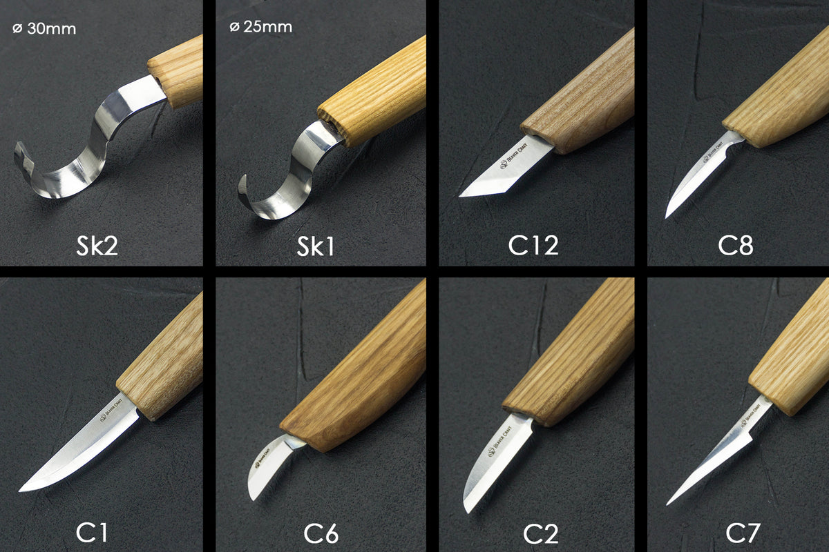 Wood Carving Set of 8 Knives (8 knives in roll + accessories