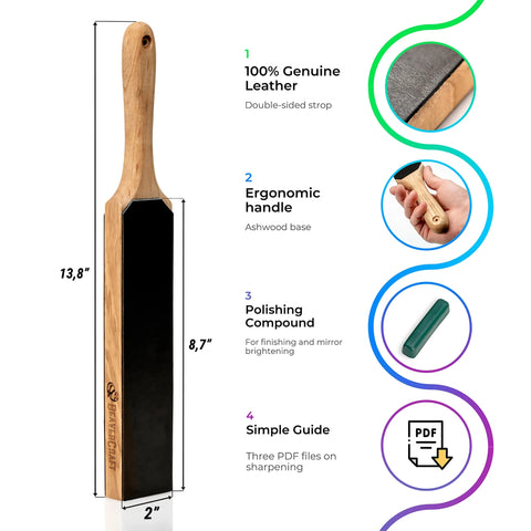 Small Dual-Sided Leather Paddle Strop with P01 Polishing Compound