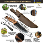 Carbon Steel Blued-Blade Bushcraft Knife Walnut Handle with Leather Sheath