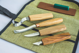 Spoon Carving with compact chisel Set ( 4 tools in roll + Accessories)