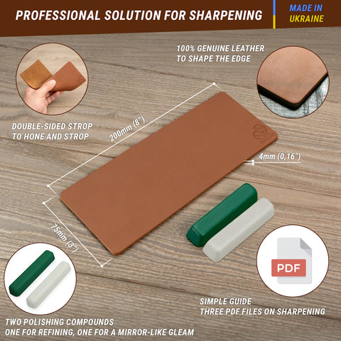 Leather Strop for Honing with two Polishing Compounds (Green, White)